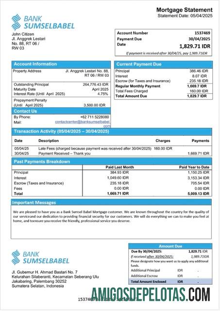 realista Modelo Word e PDF de declaração de hipoteca do banco Sumsel Babel da Indonésia